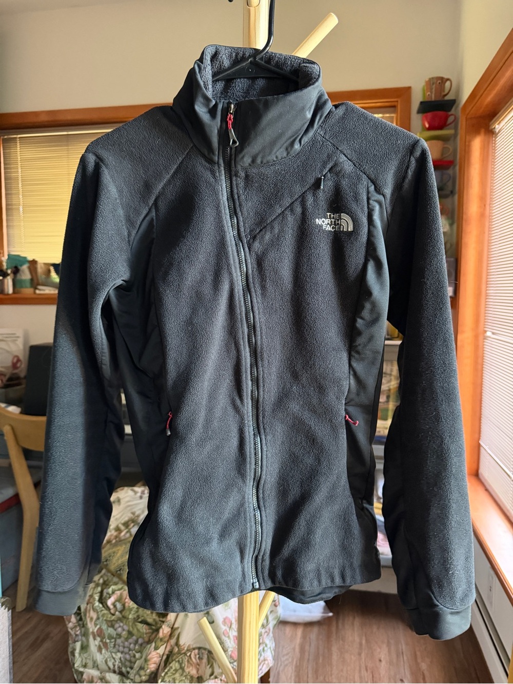North Face black fine-pile fleece fitted zip jacket size XS